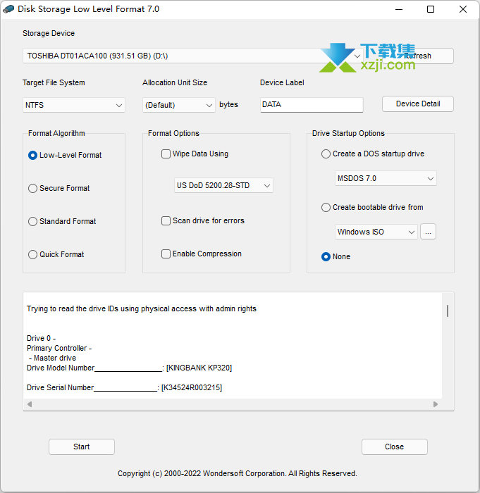 Disk Storage Low Level Format界面