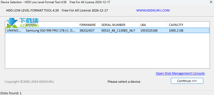 HDD Low Level Format Tool界面